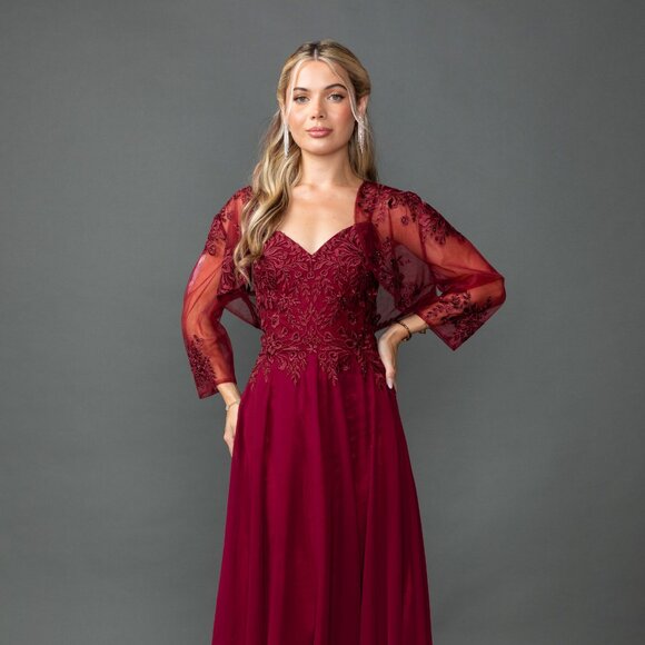 New A-Line Chiffon Mother Of Bride Dress w/ Lace Embroidery & Bolero DQ 4542 - Picture 1 of 8